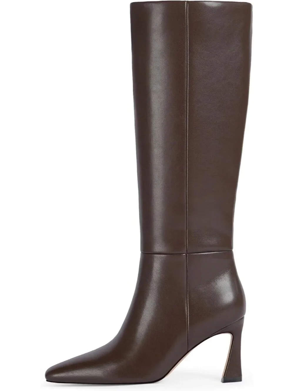 Women's Chocolate Faux Leather Square Toe Side Zipper Fashion Heeled Tall Boots
